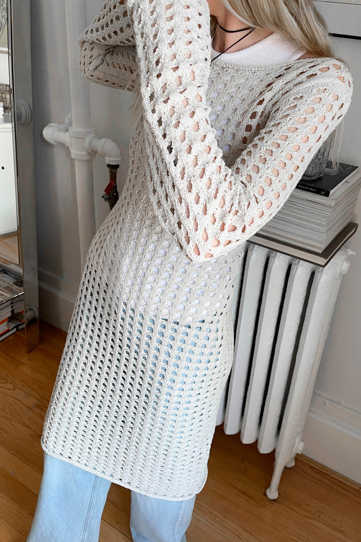 MIDI OPEN KNIT SWIMSUIT COVERUP DRESS in Grey Dawn — alternate angle