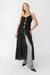 Sheer tie-front tiered midi dress in black — main image