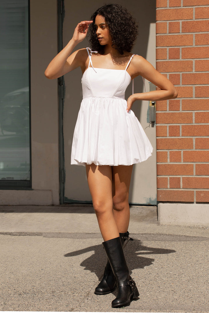 BUBBLE HEM MINI DRESS in White — alternate angle