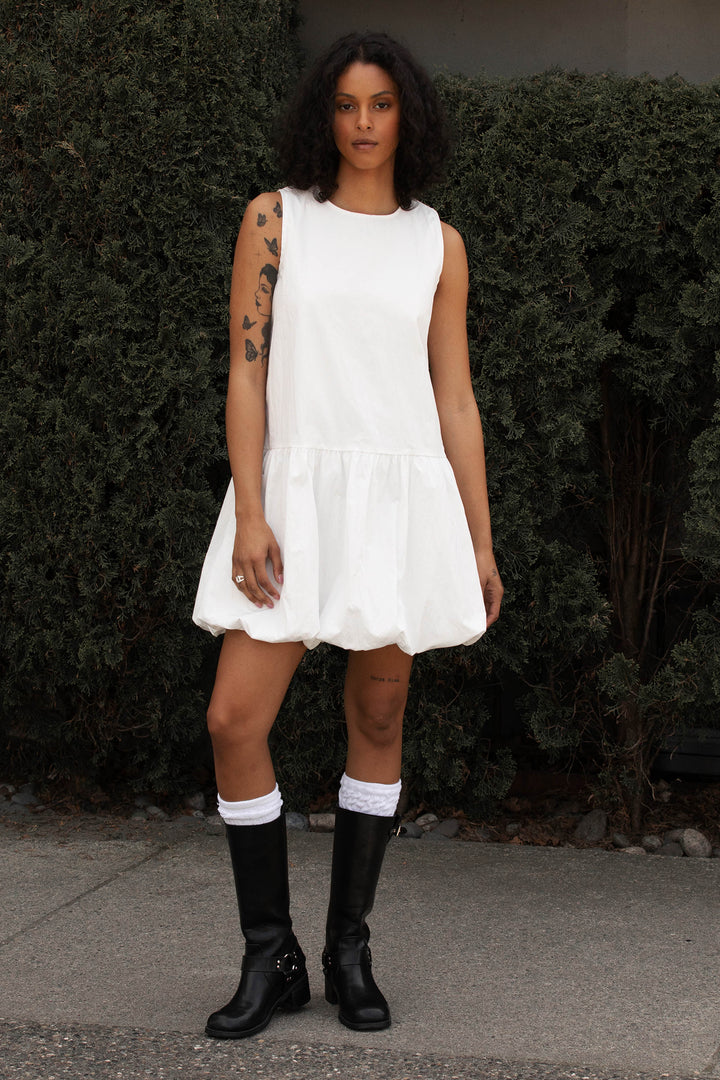 BUBBLE HEM MINI DRESS in White — alternate angle