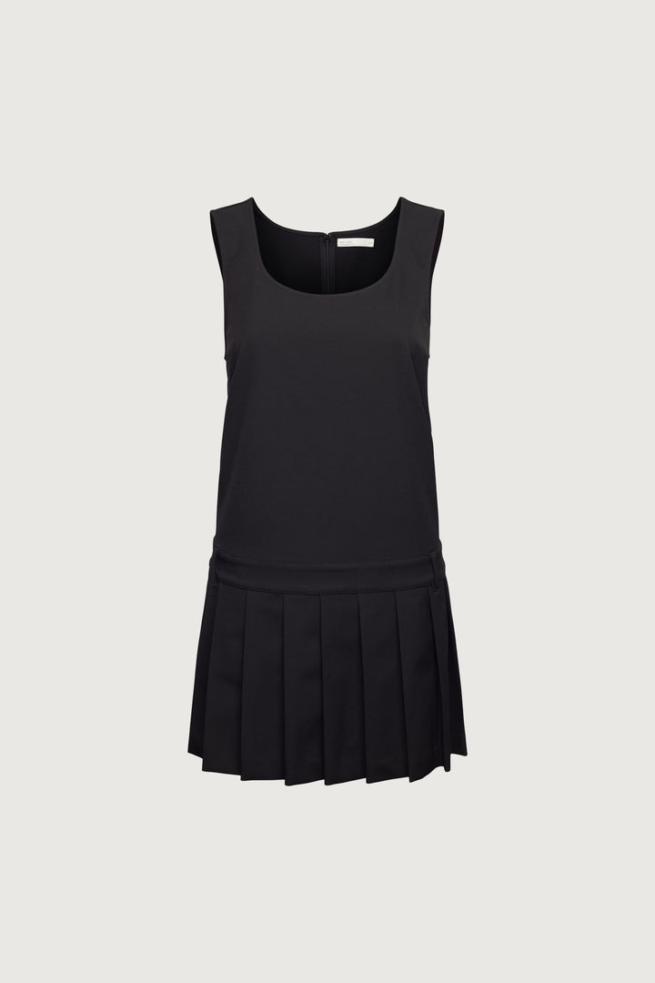 PLEATED SCOOP NECK MINI DRESS in Black — alternate angle