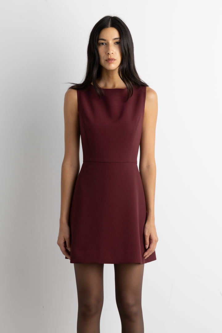 SLEEVELESS A-LINE MINI DRESS in Wine — alternate angle