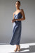 Satin v-neck midi dress in grisaille — main image