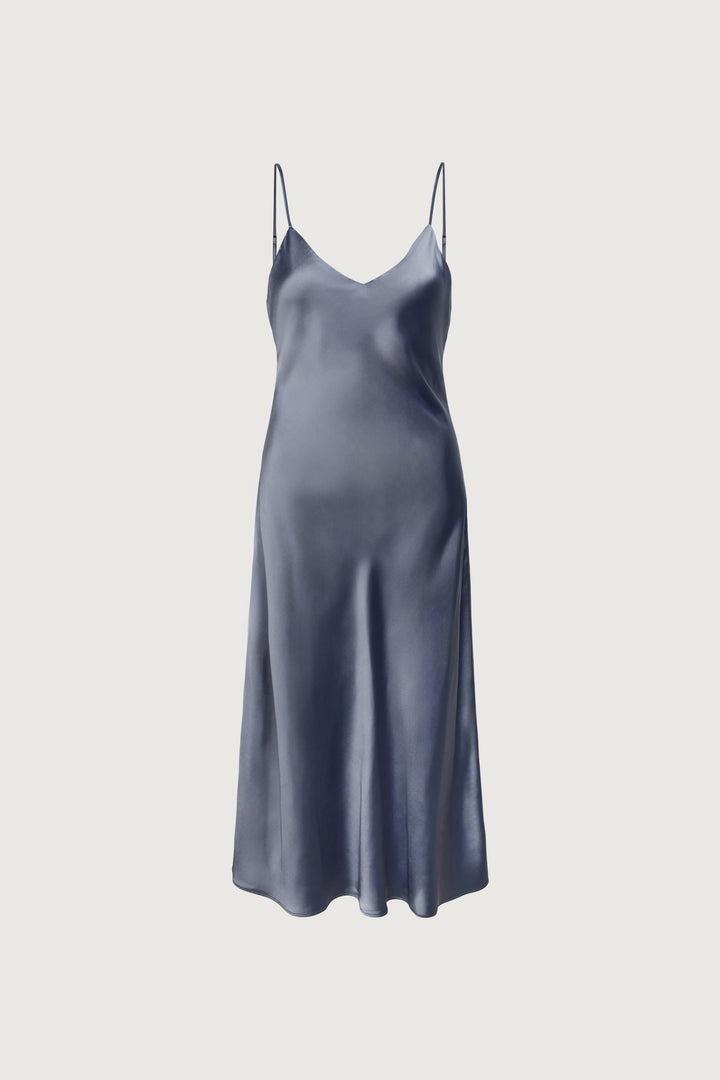 SATIN V-NECK MIDI DRESS in Grisaille — alternate angle