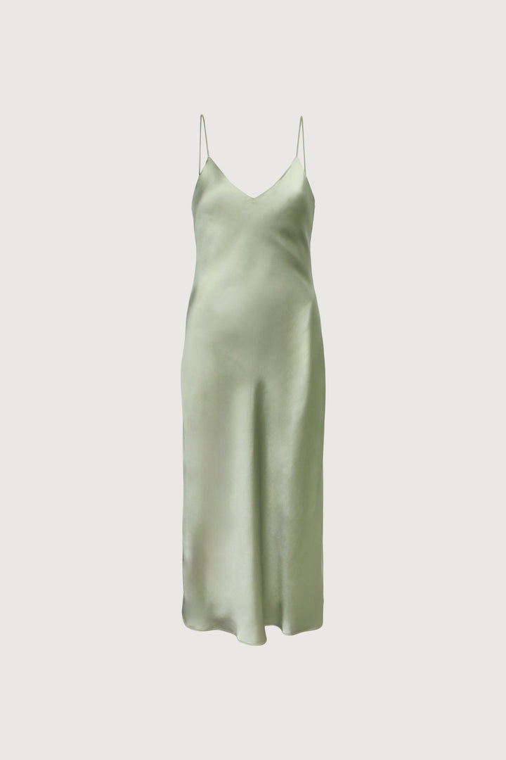 SATIN V-NECK MIDI DRESS in Tea — alternate angle