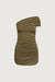 Off the shoulder ruched mini dress in dark olive — main image