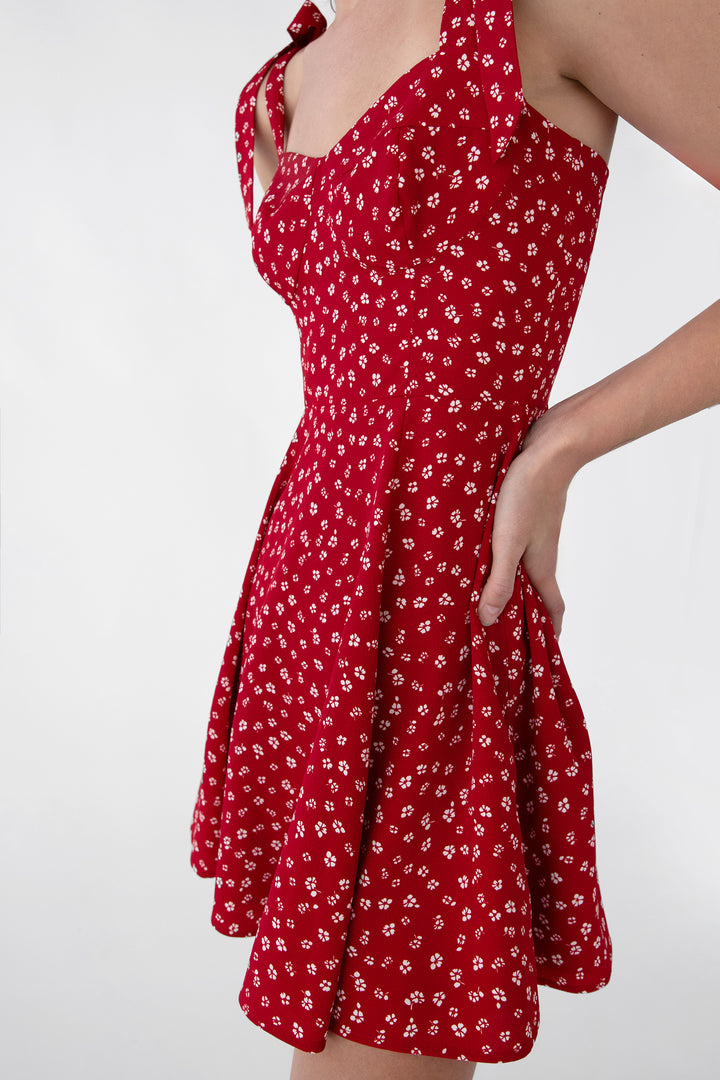 FLORAL BUSTIER MINI DRESS in Red Floral — alternate angle