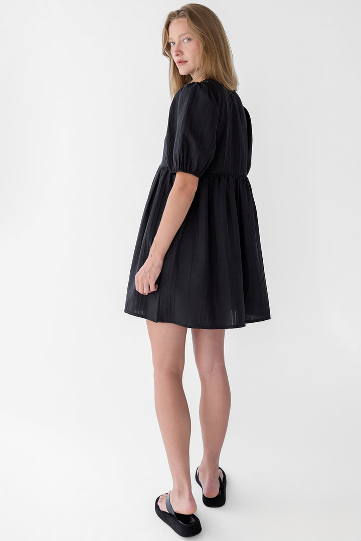 TIE FRONT BABYDOLL MINI DRESS in Black — alternate angle