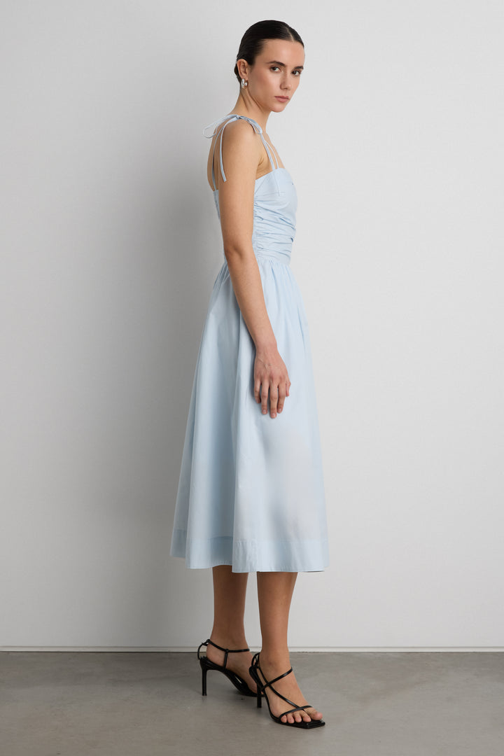 COTTON POPLIN SQUARE NECK MIDI DRESS in Ballad Blue — alternate angle