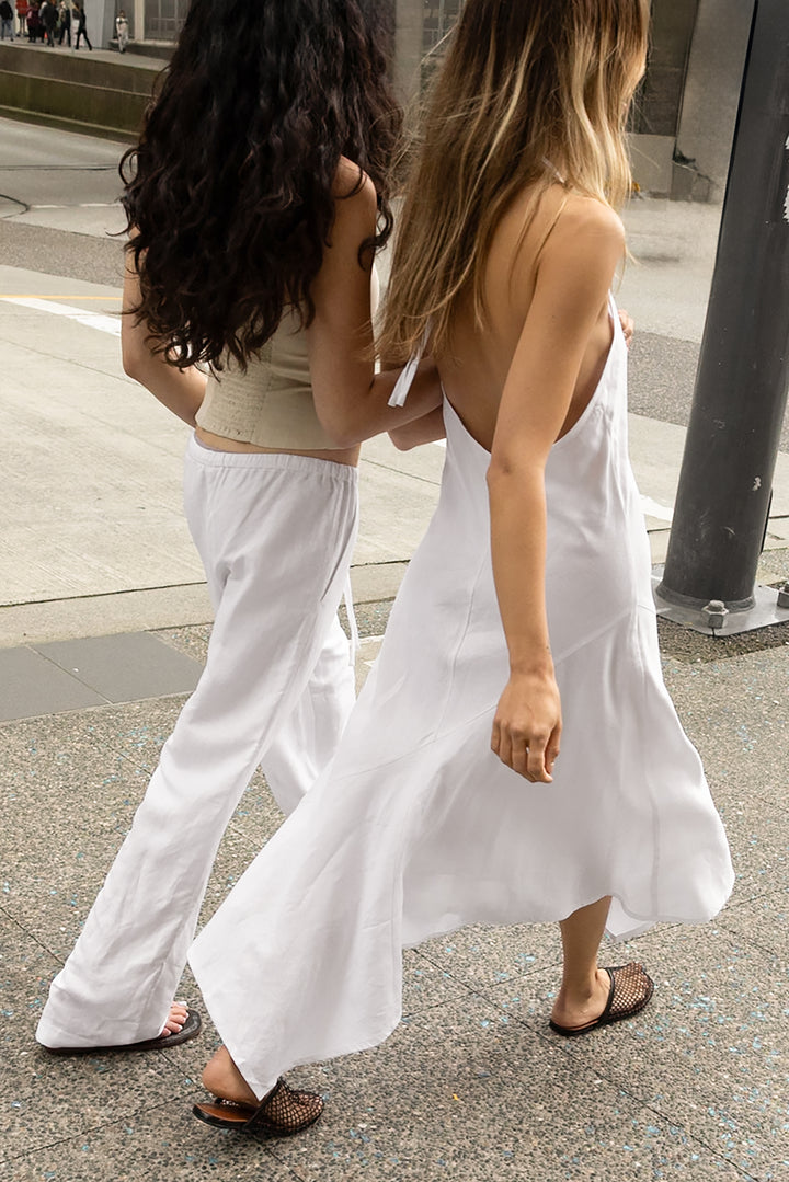 LINEN BLEND HALTER NECK MIDI DRESS in White — alternate angle