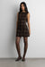 Boat neck mini dress with pockets in brown plaid — main image