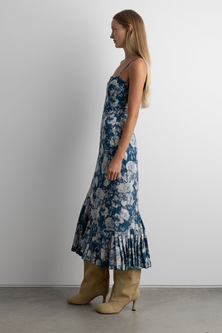 FLORAL PRINT MAXI DRESS in Evening Blue Floral — alternate angle