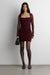 Ruched waist square neck mini dress in wine — main image