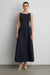 Boat neck gathered waist midi dress in navy — main image
