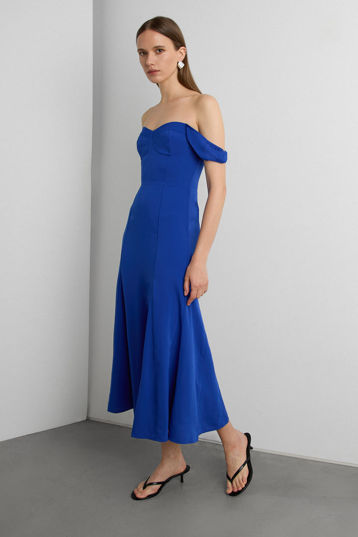 SWEETHEART NECKLINE CORSET MIDI DRESS in SURF BLUE — alternate angle