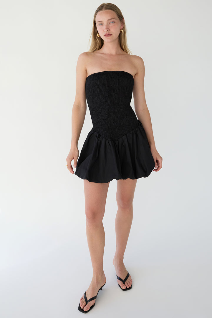 SMOCKED TUBE MINI DRESS in Black — alternate angle