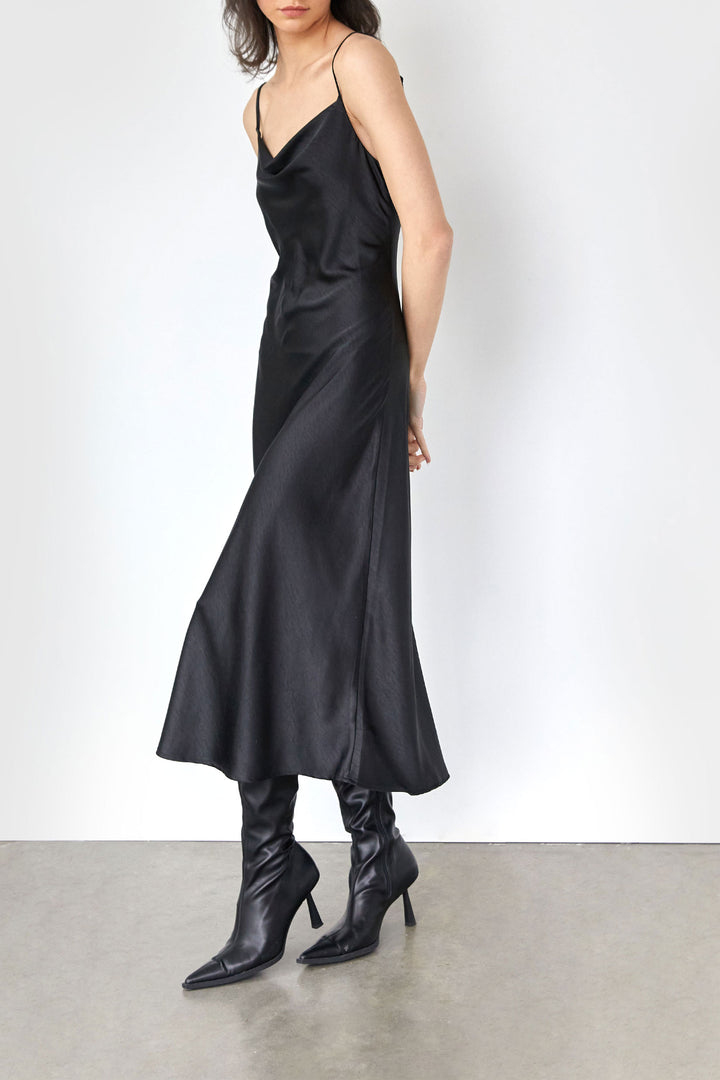 COWL NECK SLIP DRESS in Black — alternate angle