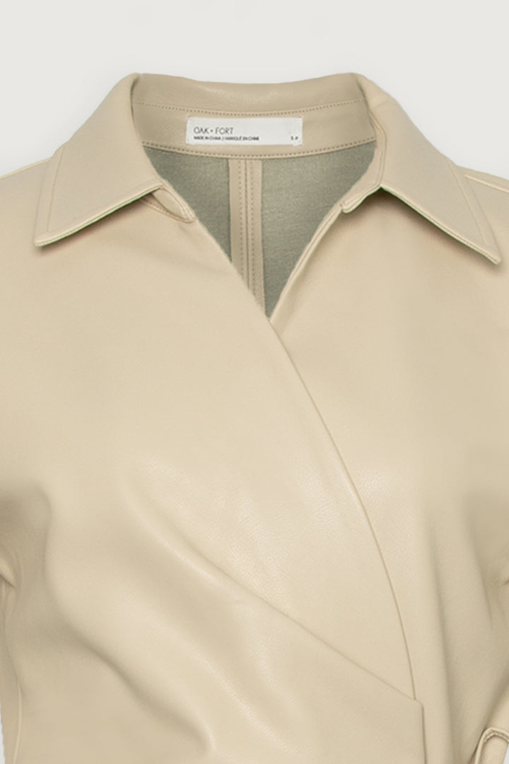 VEGAN LEATHER WRAP DRESS in Brown Rice — alternate angle