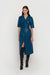 Vegan leather wrap dress in legion blue — main image