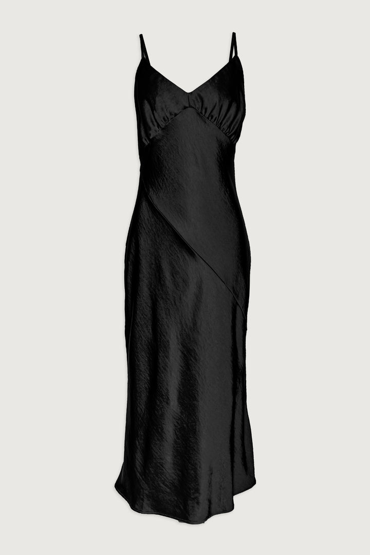 V-NECK SATIN SLIP DRESS in Black — alternate angle