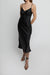 V-neck satin slip dress in black — main image