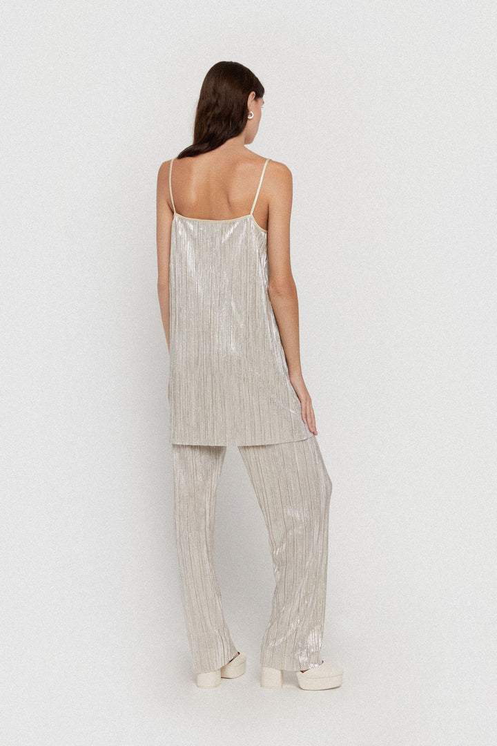 SPARKLY PLEATED MINI DRESS in Champagne — alternate angle