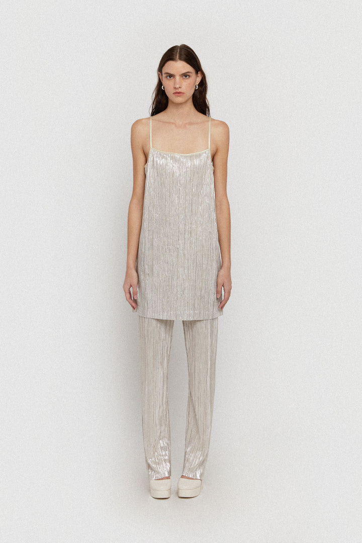 SPARKLY PLEATED MINI DRESS in Champagne — alternate angle