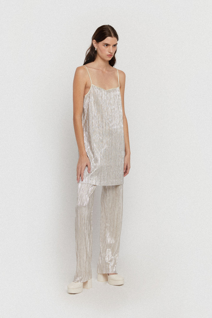 SPARKLY PLEATED MINI DRESS in Champagne — alternate angle