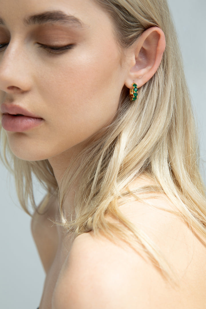 HOOP EARRING WITH STONES in Green — alternate angle