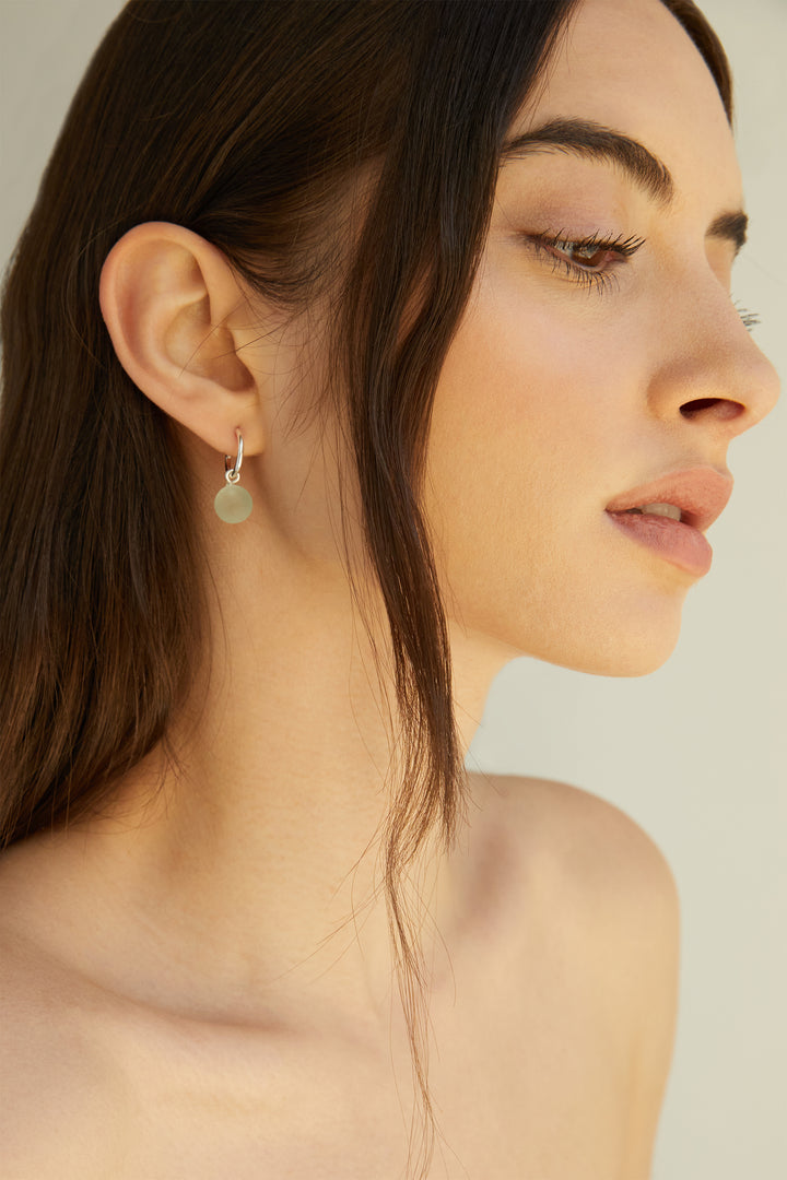 HOOP EARRING WITH STONE DROP in Silver — alternate angle