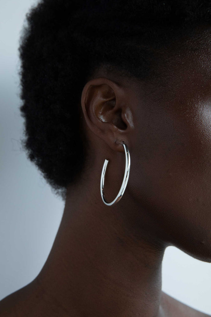 LARGE HOOP EARRINGS in Silver — alternate angle