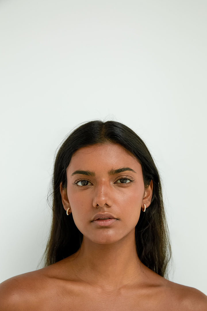 HOOPS WITH PEARL DOTS in Gold — alternate angle