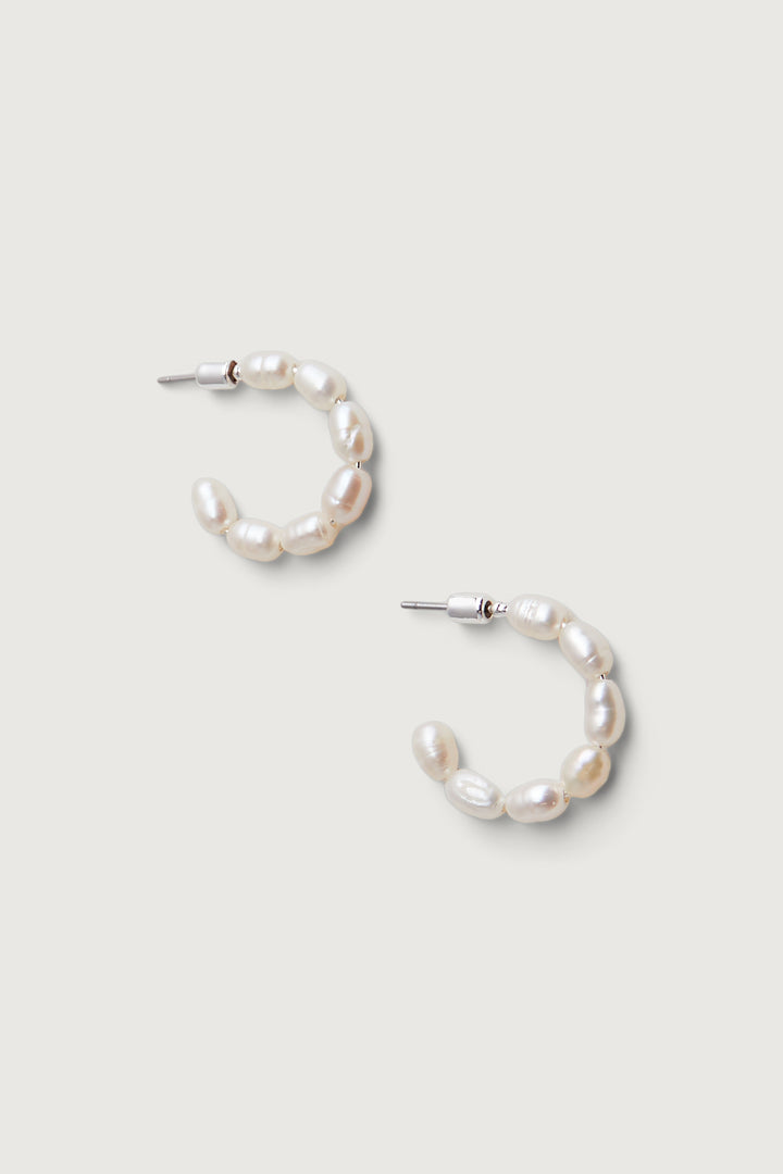 RICE PEARL HOOP EARRINGS in Silver — alternate angle