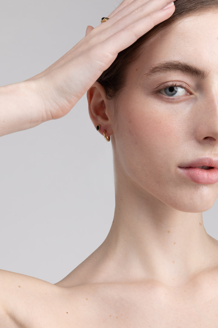 MOON STONE SILVER + ONYX GOLD EARRING SET in Gold — alternate angle