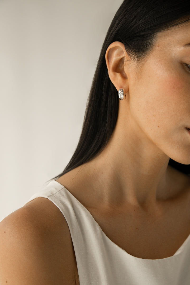 INLAID ZIRCONIA HOOP EARRINGS in Silver — alternate angle