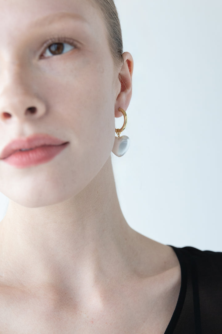 HEART PEARL HOOPS in Gold — alternate angle