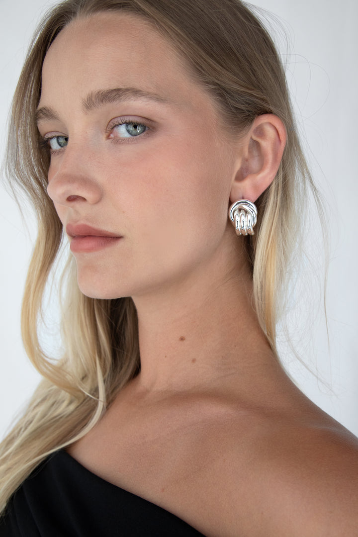 TRIPLE HOOP EARRING in Silver — alternate angle