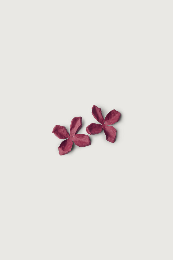 LARGE TEXTURED FLOWER EARRINGS in Burgundy — alternate angle