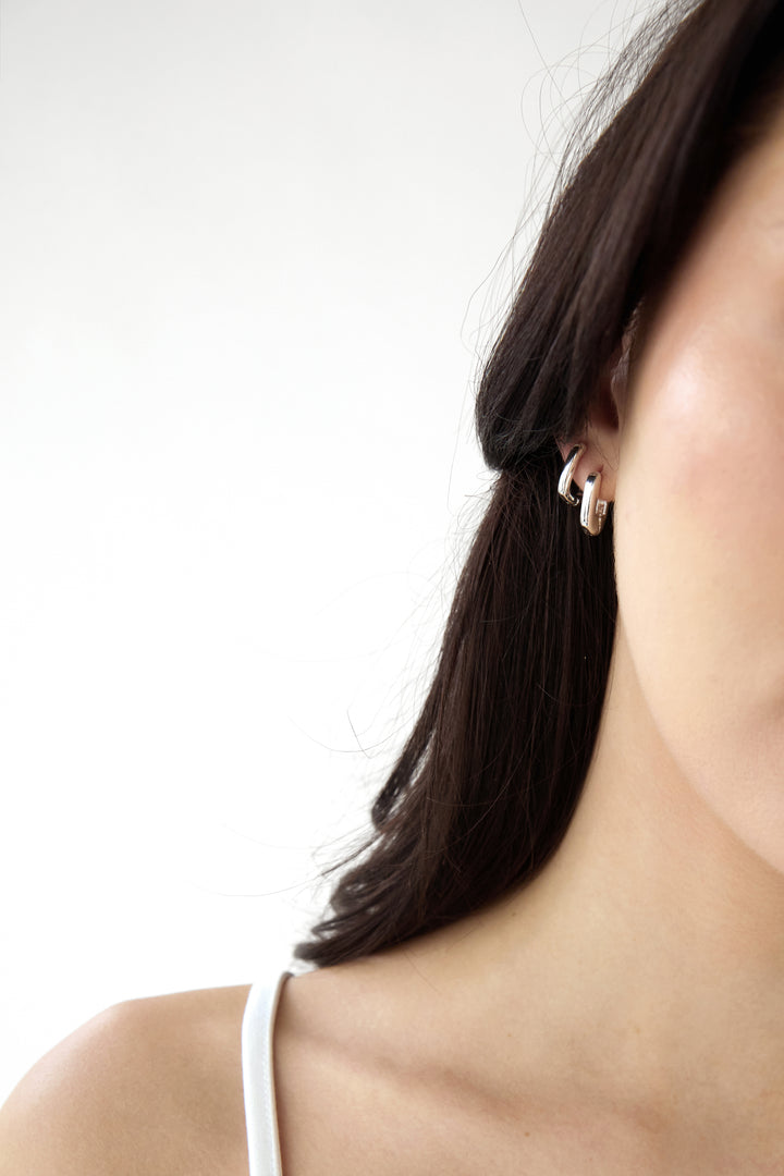 SQUARE HUGGIE EARRING SET in Silver — alternate angle