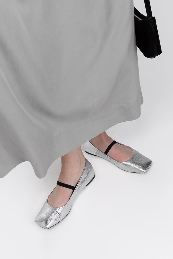 METALLIC SILVER BALLET FLAT in Silver — alternate angle