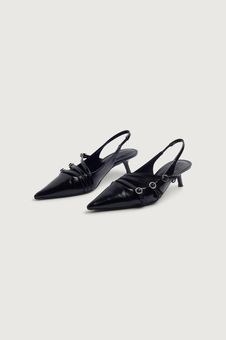 STRAPPY POINTED MULE in Black — alternate angle