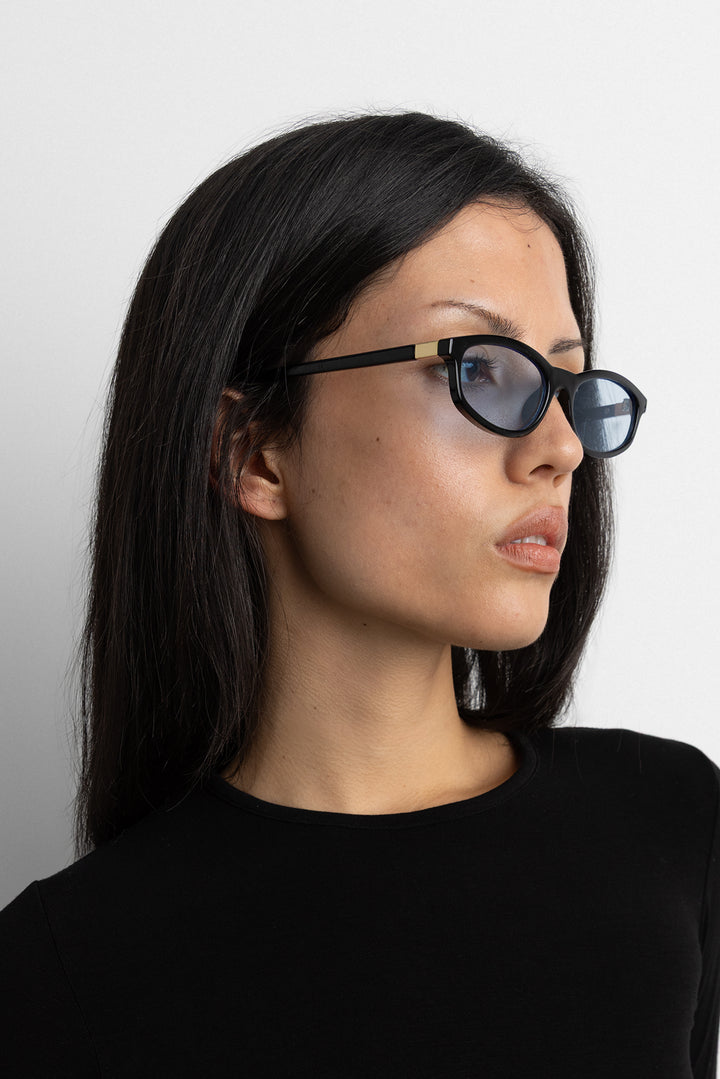 SLIM FRAME SUNGLASSES in Black Sky Blue — alternate angle