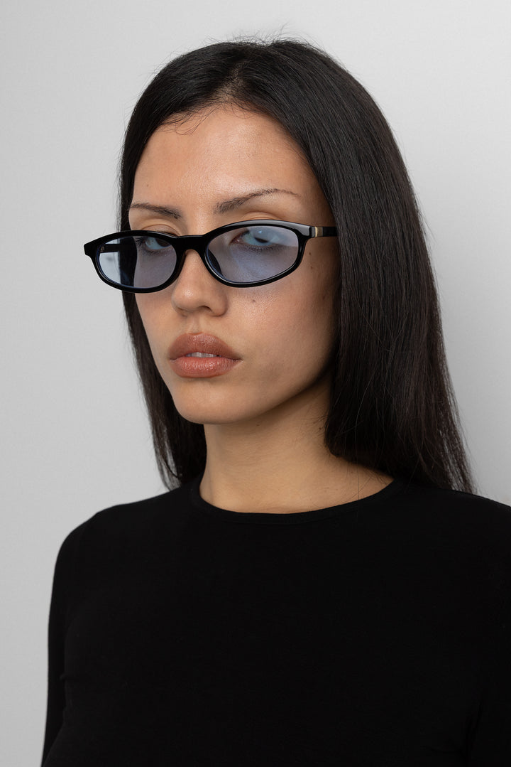 SLIM FRAME SUNGLASSES in Black Sky Blue — alternate angle