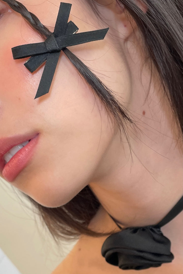 SET OF THREE BOW HAIR CLIPS in Black — alternate angle