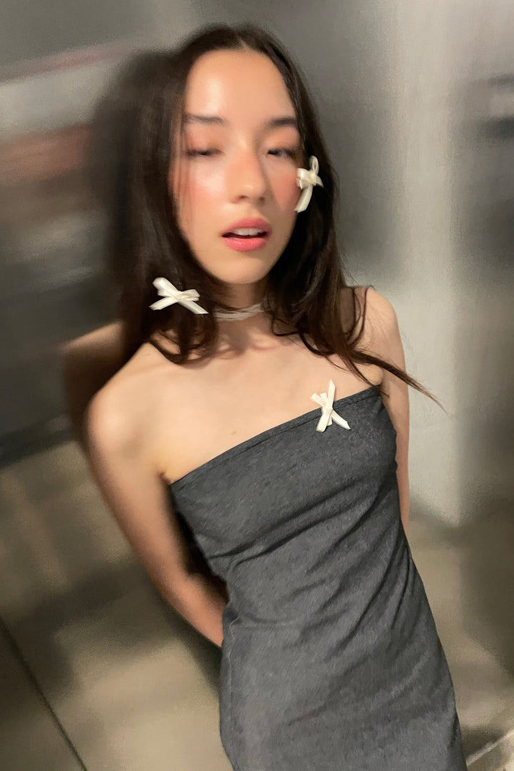 SET OF THREE BOW HAIR CLIPS in Ivory — alternate angle