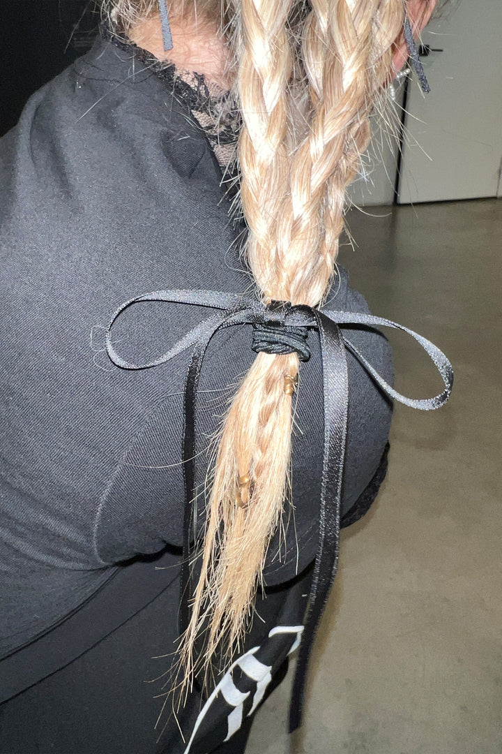 SET OF TWO LONG BOW HAIR TIES in Black — alternate angle