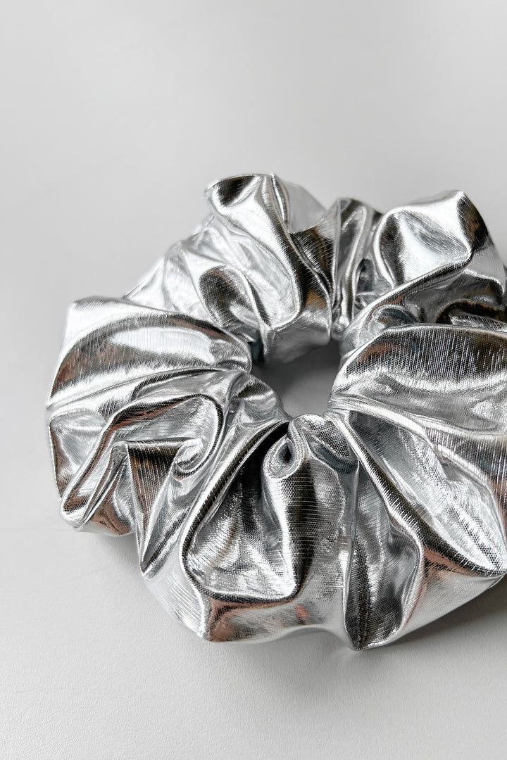 CHROME HAIR SCRUNCHIE in Silver — alternate angle
