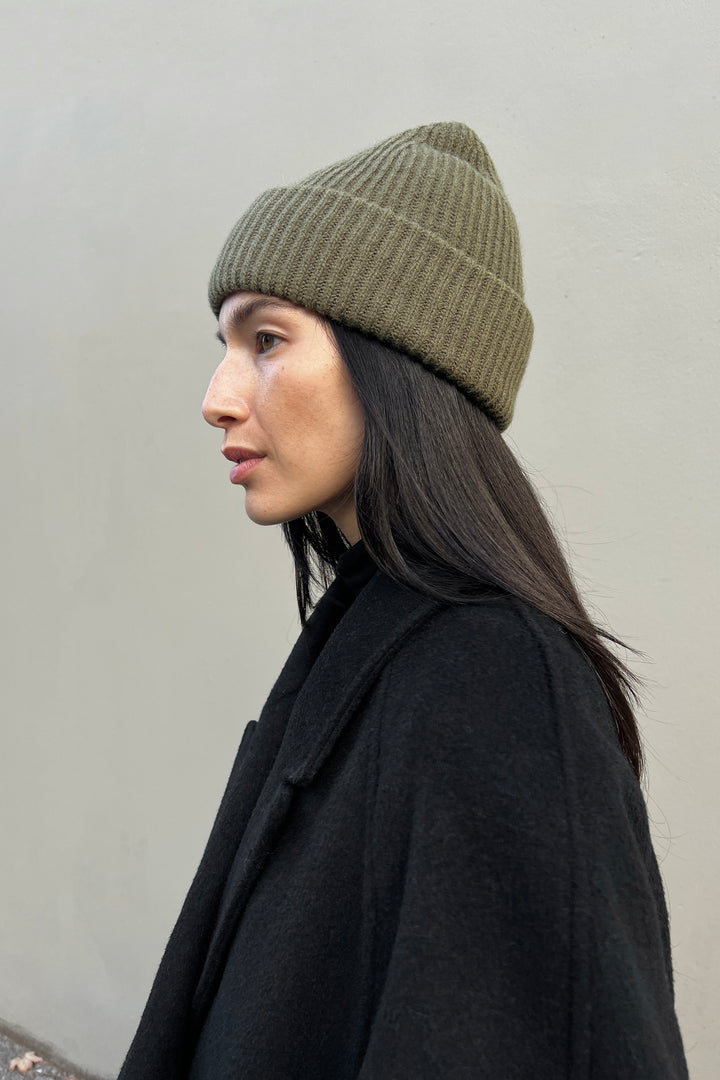 ALPACA BEANIE in Burnt Olive — alternate angle