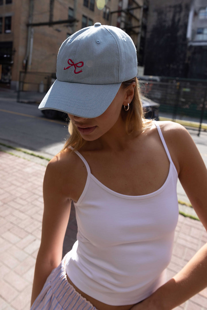 LIGHT WASH DENIM BOW CAP in Light Wash — alternate angle