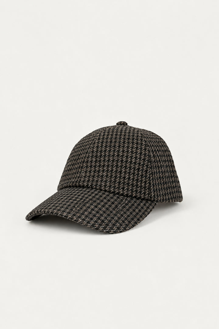 PLAID CAP in OLIVE HOUNDSTOOTH — alternate angle